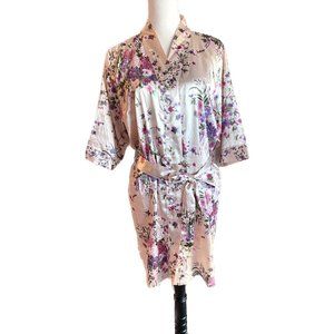 Pretty Robes Pink Satin Floral Print S/M, Bride, Bridesmaid, Wedding, Lingerie